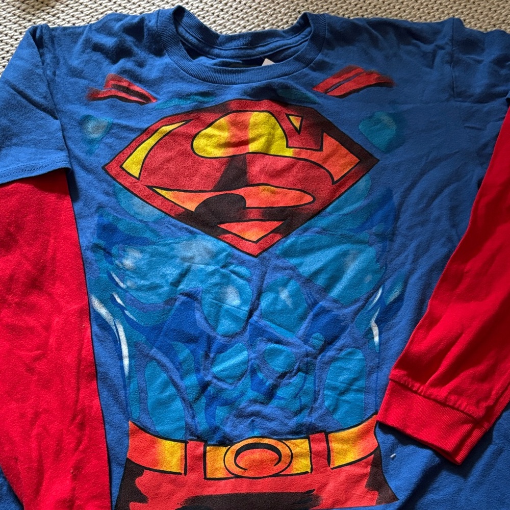 Shirt with cape Superman boys new size L cotton attached sleeves